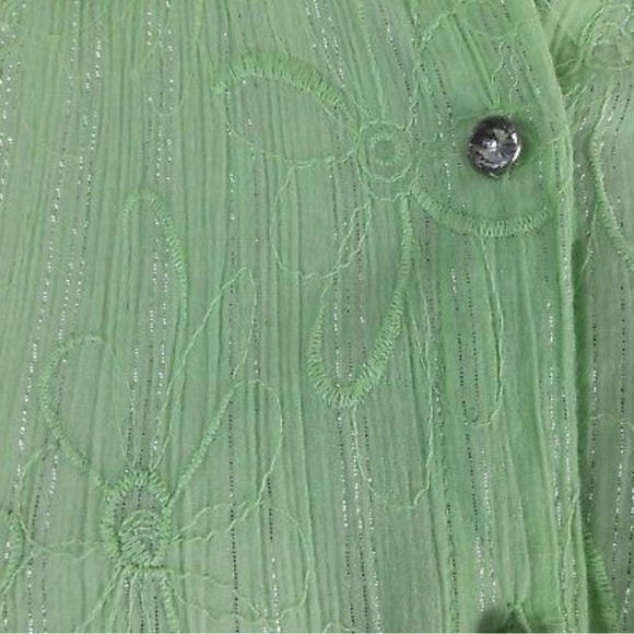 Susan Graver Green Metallic Button Down Tunic Top - Picture 3 of 6